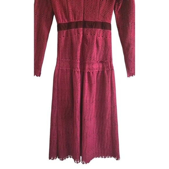 Lulus Crochet  Dress Women's XS Wine Red Velour Trim Midi Event Prairie Back Zip - Picture 7 of 8